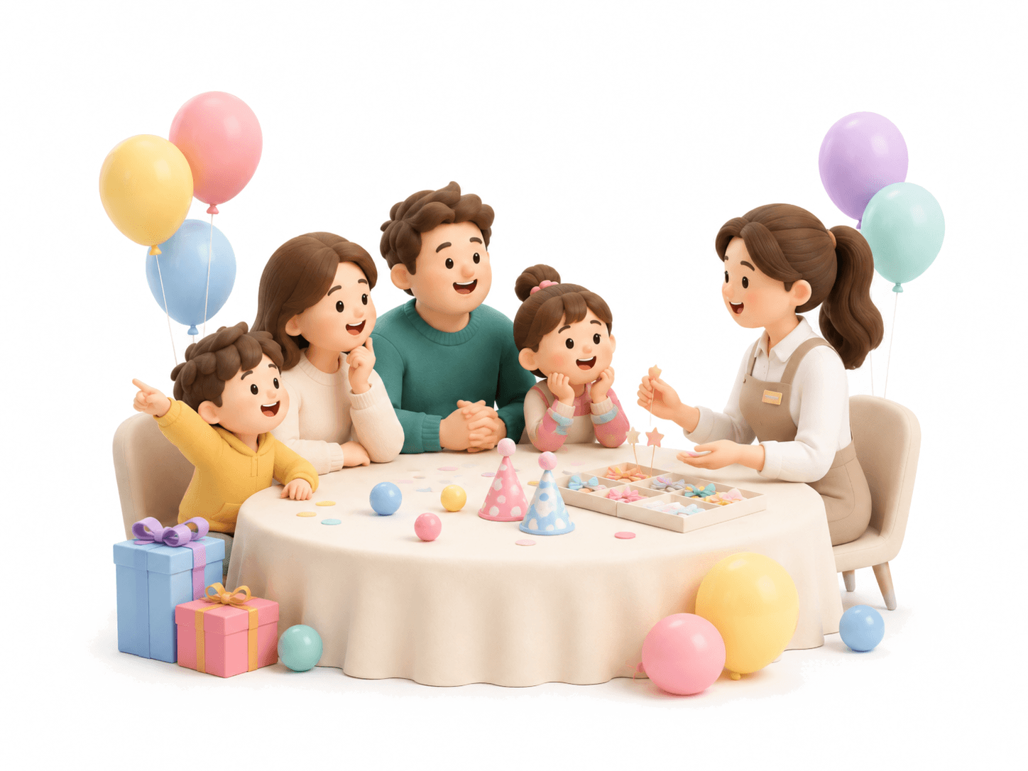 Familia planeando una fiesta en Tramboory