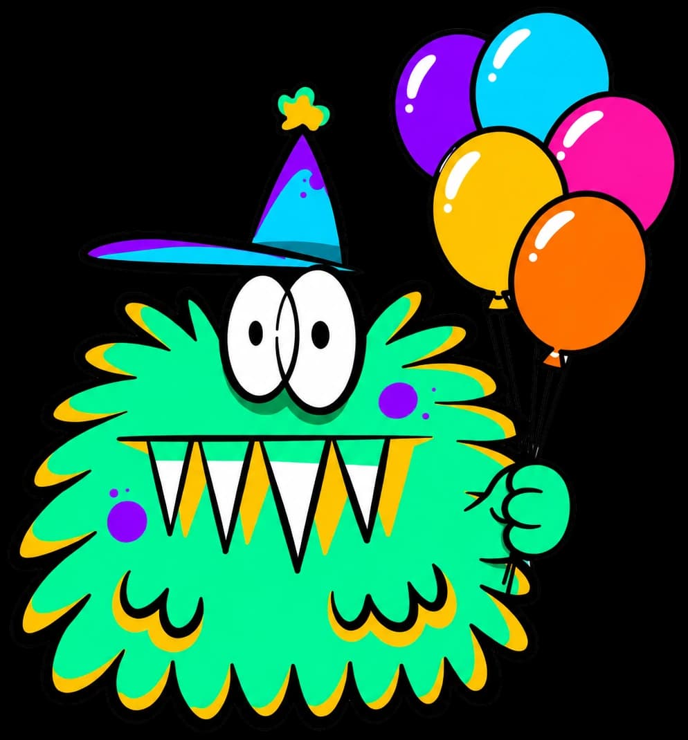 Mascota de Tramboory con globos de colores