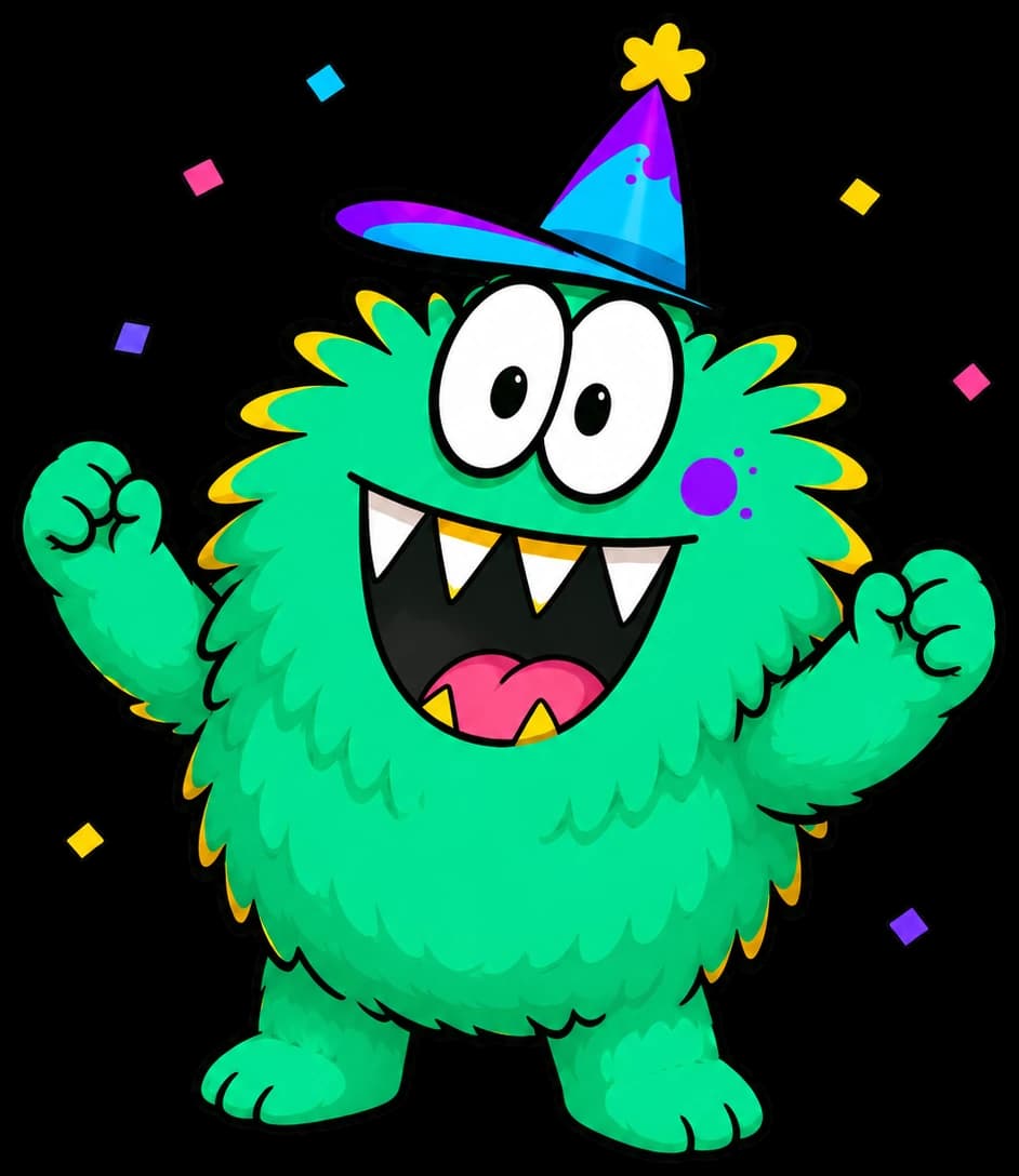 Mascota de Tramboory celebrando con confeti